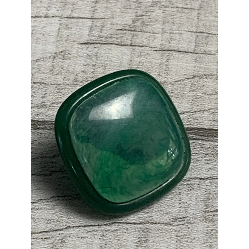 Vintage Green Marbled Resin Square Stud Earrings Gold Tone Post Statement 3789